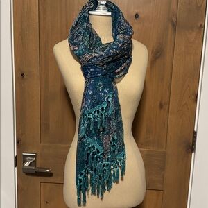 Collectioneighteen Floral Feather Paisley Scarf Wrap Womens OS Tassels Bohemian
